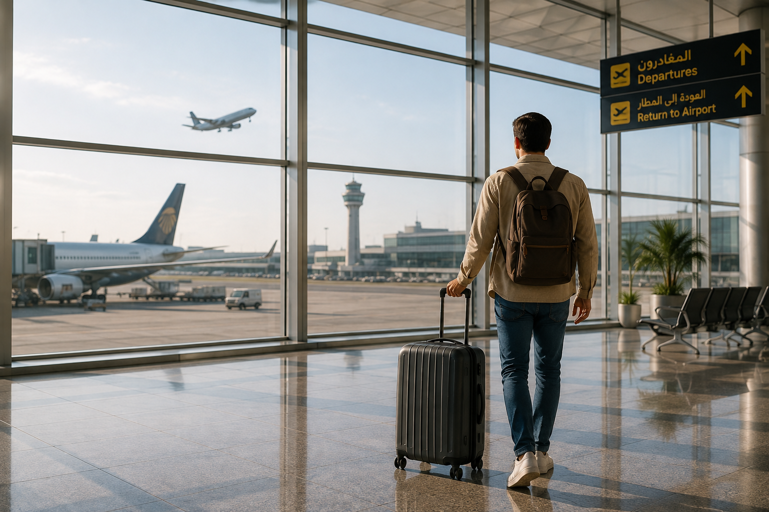 Passenger returning to Cairo International Airport for departure