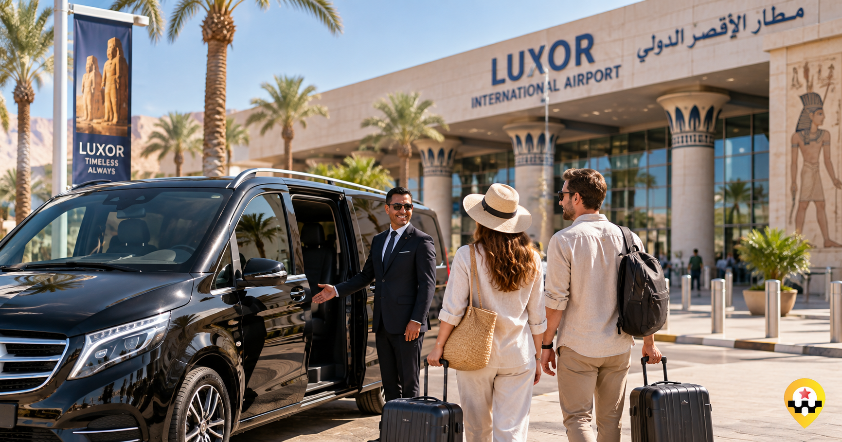Luxor International Airport, Luxor city, or a private car at an airport.